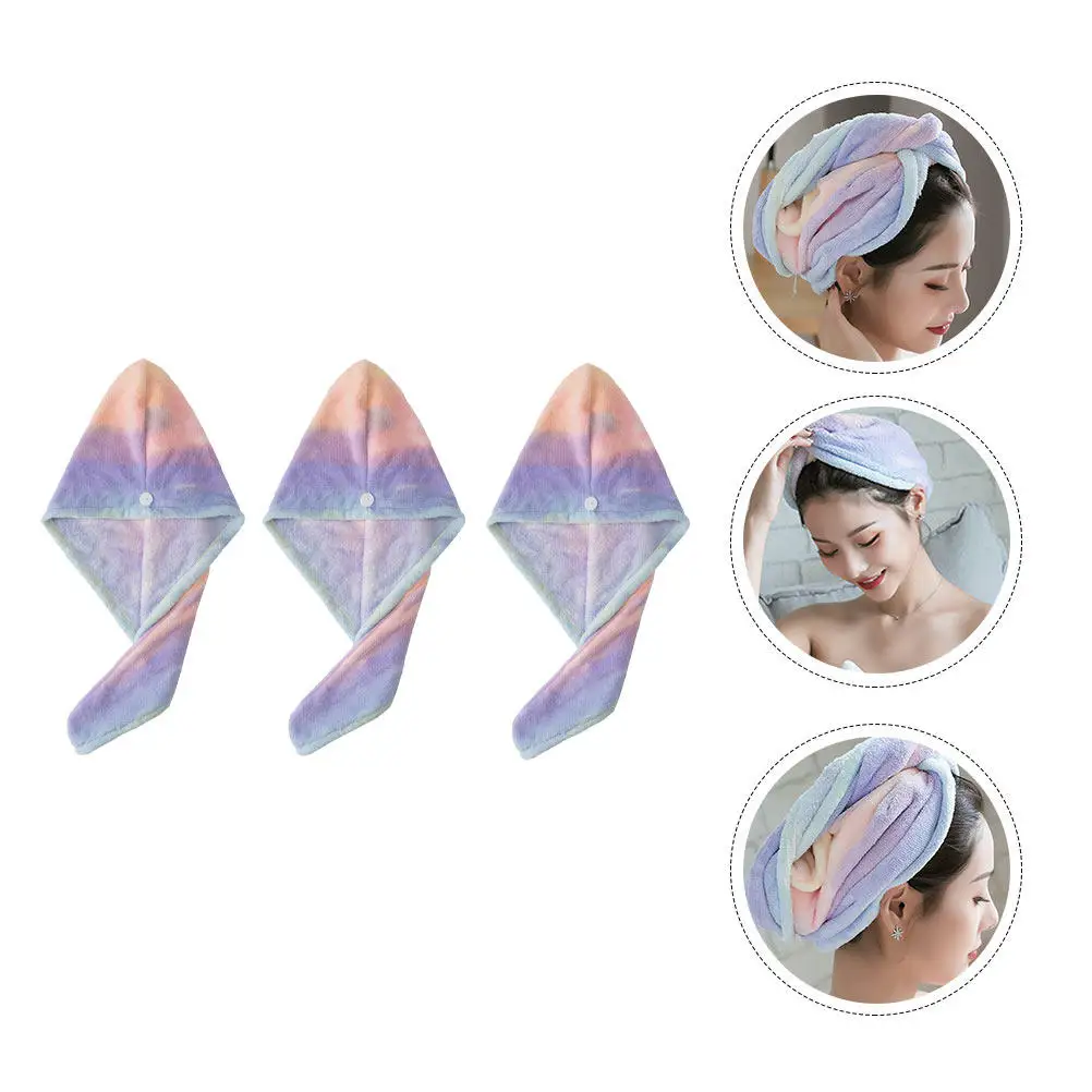 3Pcs Fine Workmanship Coral Fleece Hair Drying Cap Moisture Retaining Water Absorbent Bath Towel for Female Shower