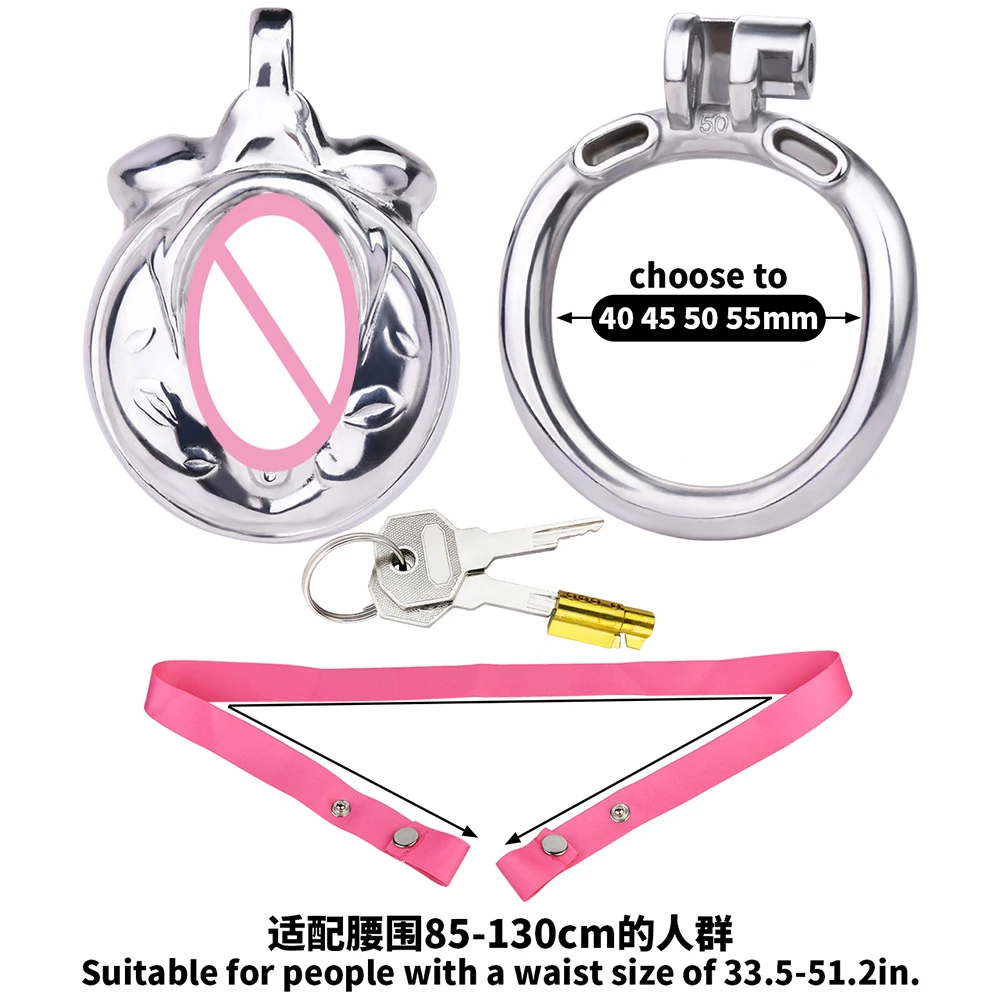 FRKO Stalowy Sissy Łechtaczka Łechtaczka Pussy Męski Różowy Pas Klatka Cnoty Zakrzywiony Pierścień na Penisa Blokada Penisa Bdsm Zabawki Seksualne 18+ Wysyłka z USA