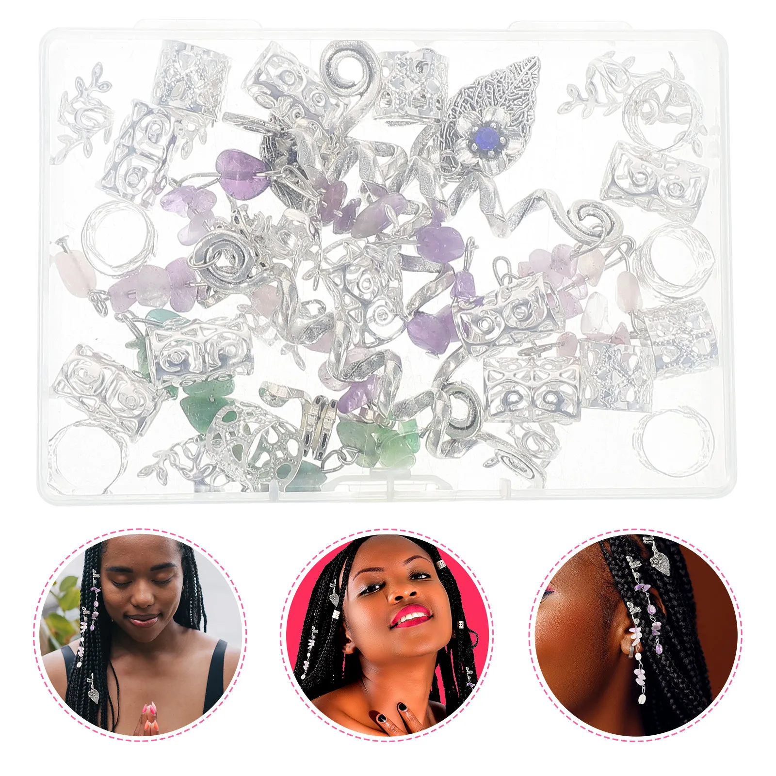 

Набор металлических пружинных украшений для дредов с натуральными камнями, для плетения кос, кольца и подвески для волос, для женщин