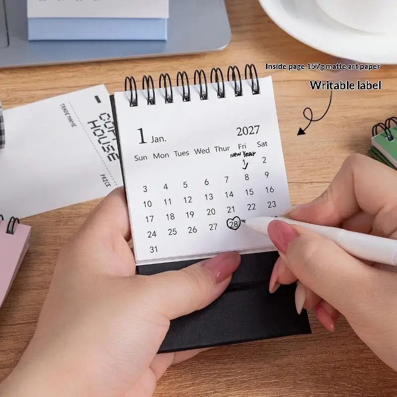 2027 Morandi Color 18‑Month Desktop Calendar Mini Desk Planner Memo Message Ornament Office Student Daily Use Supplies view 2