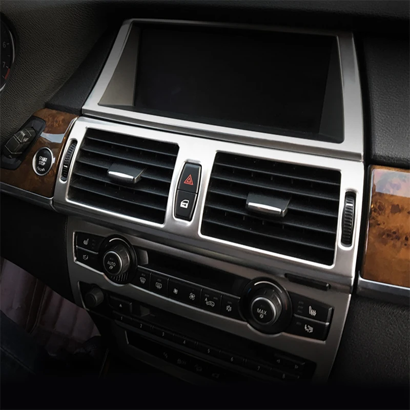 ل BMW X5 X6 X7 E70 E71 اكسسوارات الفولاذ المقاوم للصدأ تعديل الداخلية سيارة منفذ الهواء المركزي مجموعة الديكور إطار ملصق الكسوة