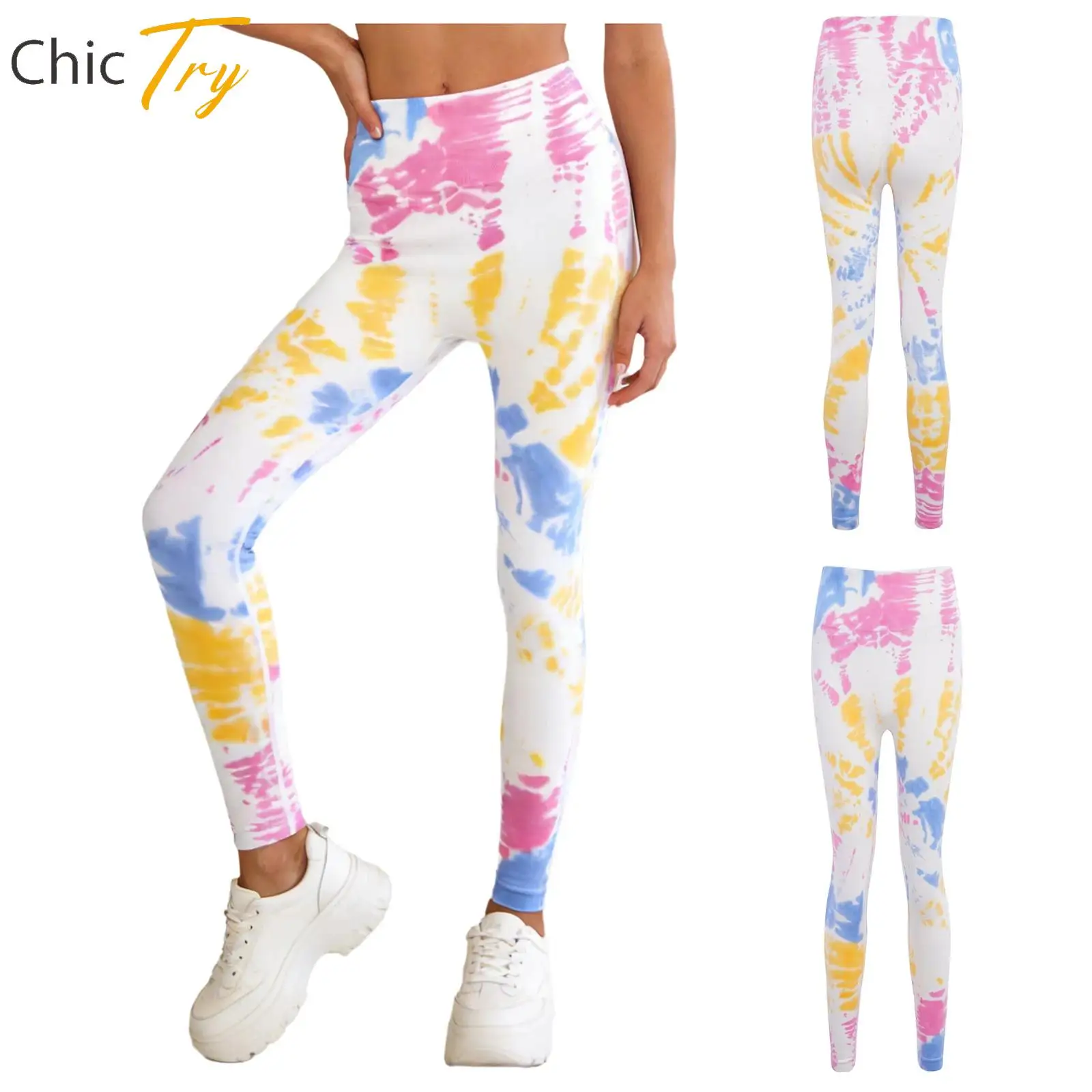 

Женские эластичные леггинсы с эффектом тай-дай для йоги и фитнеса, с высокой талией и сборками сзади, для пилатеса, спорта, тренировок, бега и джоггинга