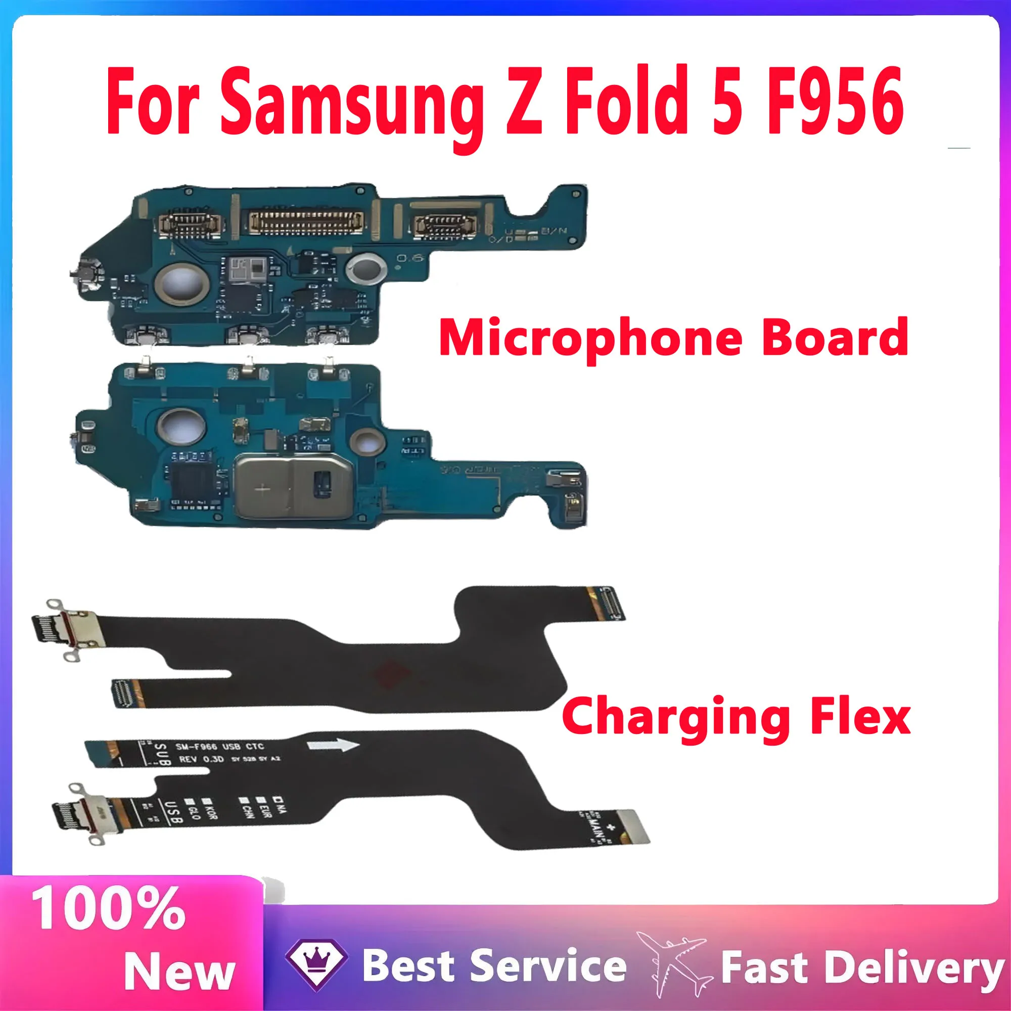 

Microphone Board For Samsung Galaxy Z Fold 6 F956 F956B F956N F956U Charger USB Charging Jack Port Connector Flex Ribbon Cable