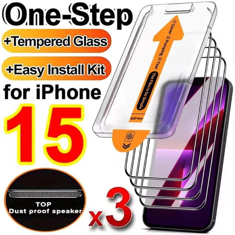 

Защитная пленка для экрана 1/2/3 шт. для iPhone 15/15 Plus/15 Pro/15 Pro Max HD, без пыли, простой в установке комплект, пленка из закаленного стекла