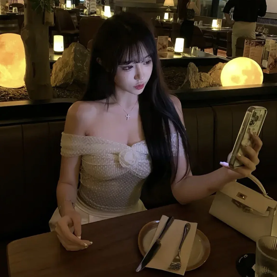 

customized women's adult fashion clothing lace sexy one shoulder handmade flower perspective hollow mesh vest versatile top