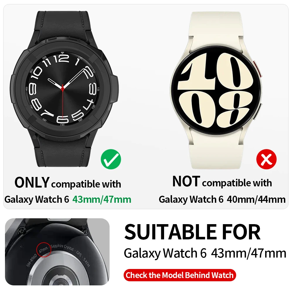 Case Armor Cover for Samsung Galaxy Watch 6 Classic 43mm 47mm TPU Soft Hollow Frame Bumper Two-in-one Fall prevention Protective