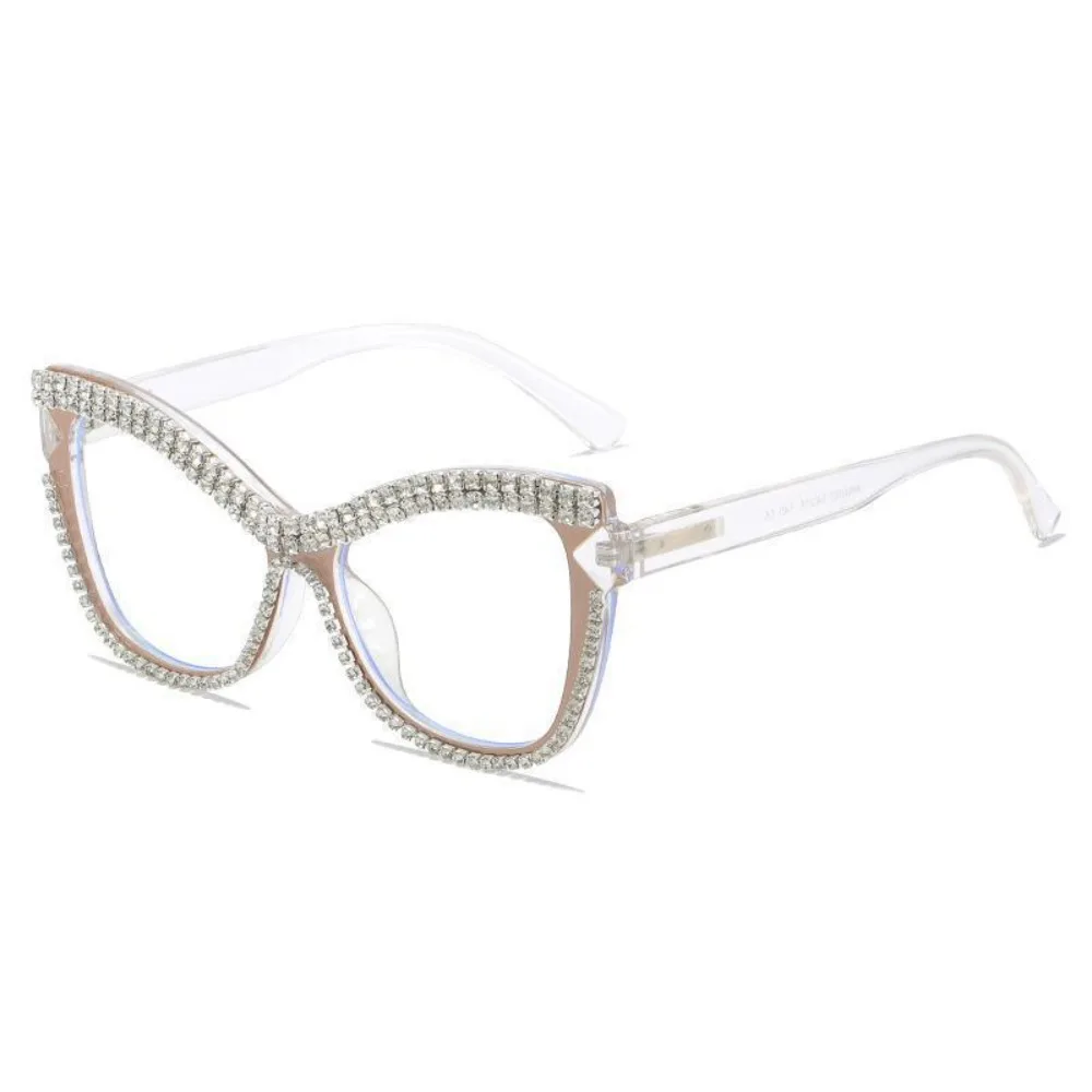 

Girl's Gift INS Rhinestone Glasses Luxury Fashion Large Frame Eyewear Elegant Handmade Anti-Blue Light Glasses Daily Wear