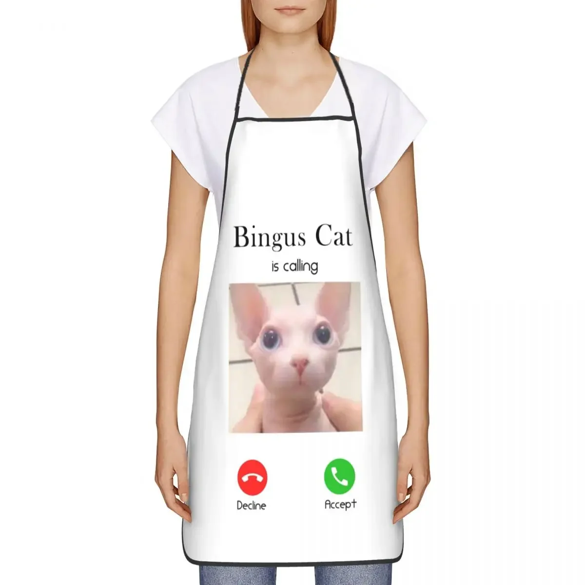 Funny Bingus Cat Is Calling Bib Apron Men Women Unisex Kitchen Chef Hairless Sphynx Cat Tablier Cuisine for Cooking Baking