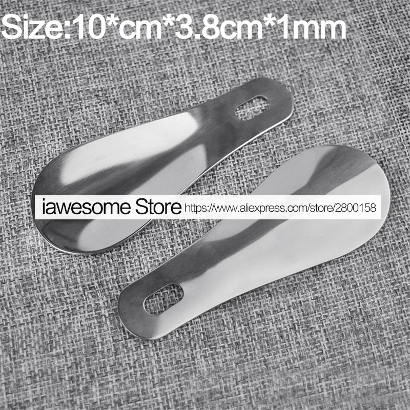 10cm Easy Carry Black Shoehorn Metal Durable Stainless Steel Genuine Leather Portable Fashion Key Ring Shoe Horns Accessories