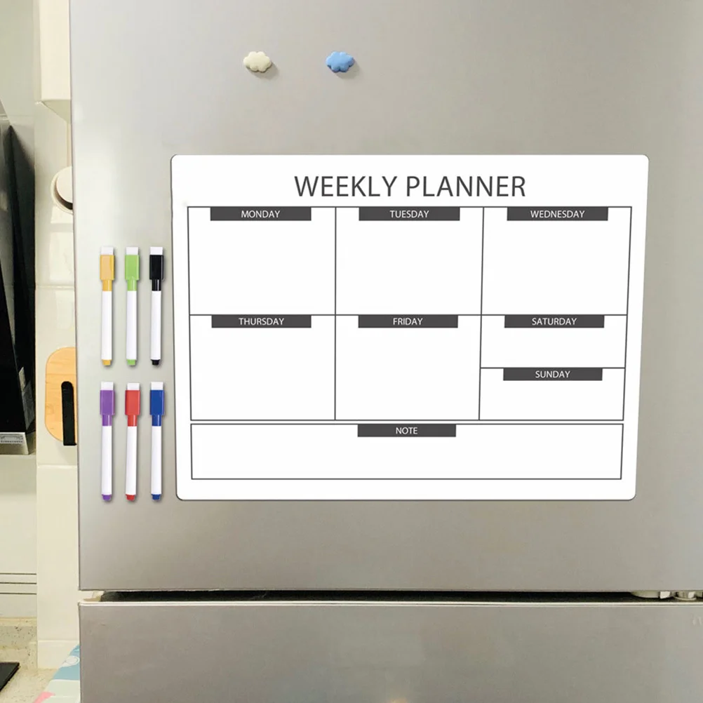 กระดานวางแผนแม่เหล็กติดตู้เย็น 1 ชุด กระดานเขียนแบบลบได้ ใช้ในครัว สำหรับเขียนข้อความ เตือนความจำ รายการสิ่งที่ต้องทำ