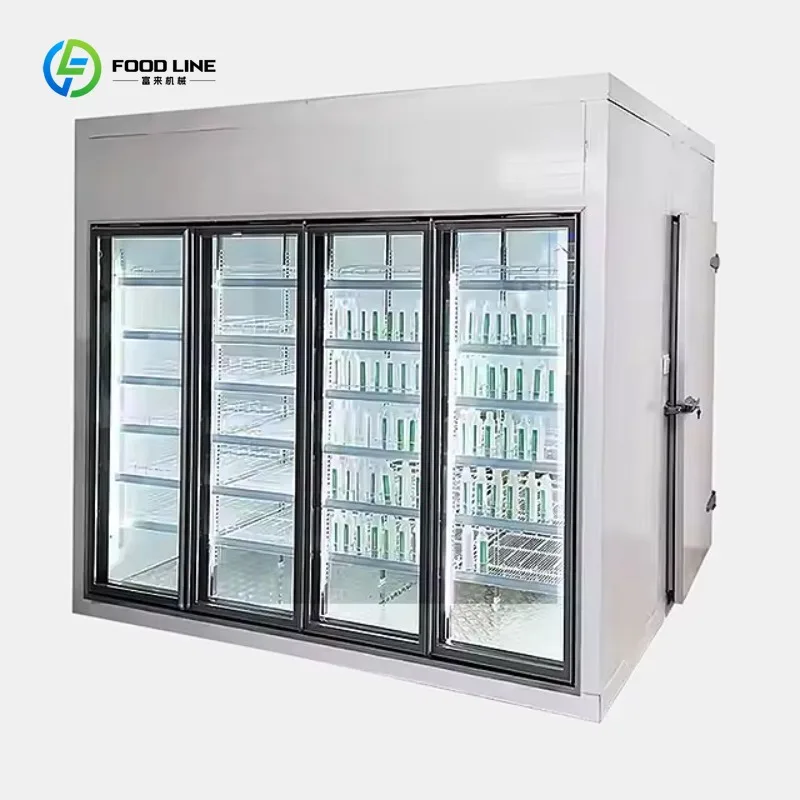 

Supermarket Display Walk in Cooler Beer Cave Cold Room with Glass Door USA Standard Commercial Refrigeration Customized