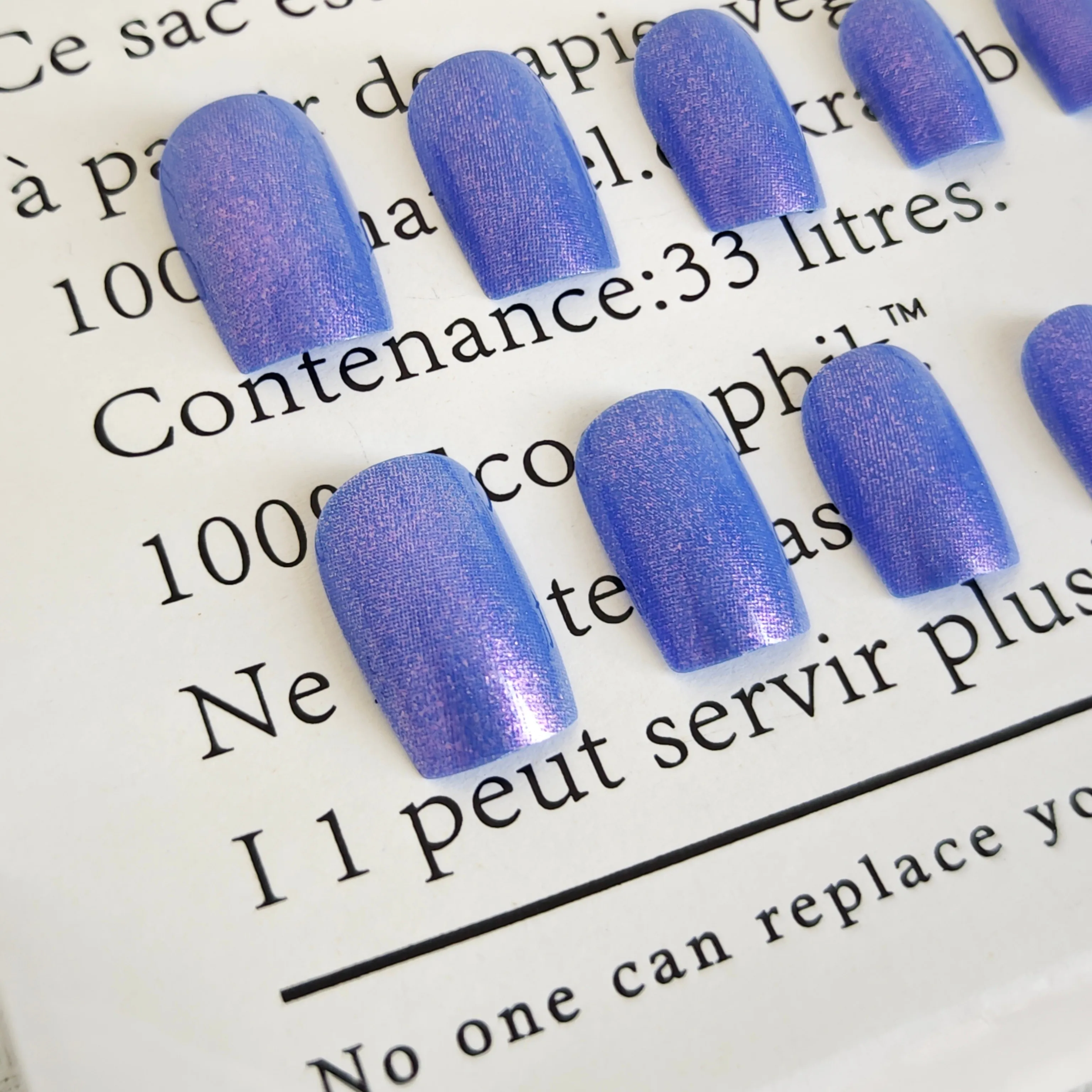 24Pcs Long Press on Nails - Ice Aurora Violet with European Square Embossed Design Cool-Tone Icy Glitter Fake Nail Set for Women