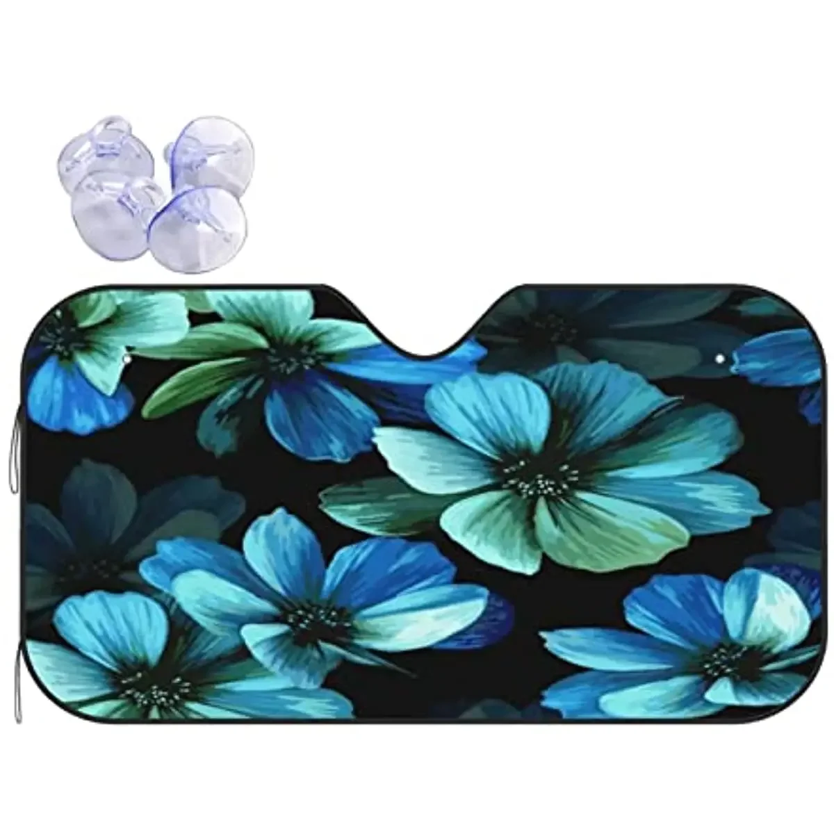 JISMUCI Car Windshield Sunshade,Exotic Mystical Leaf Blue Season Romantic Happy Flowers Nature Summer Organic Petal Night,Auto F