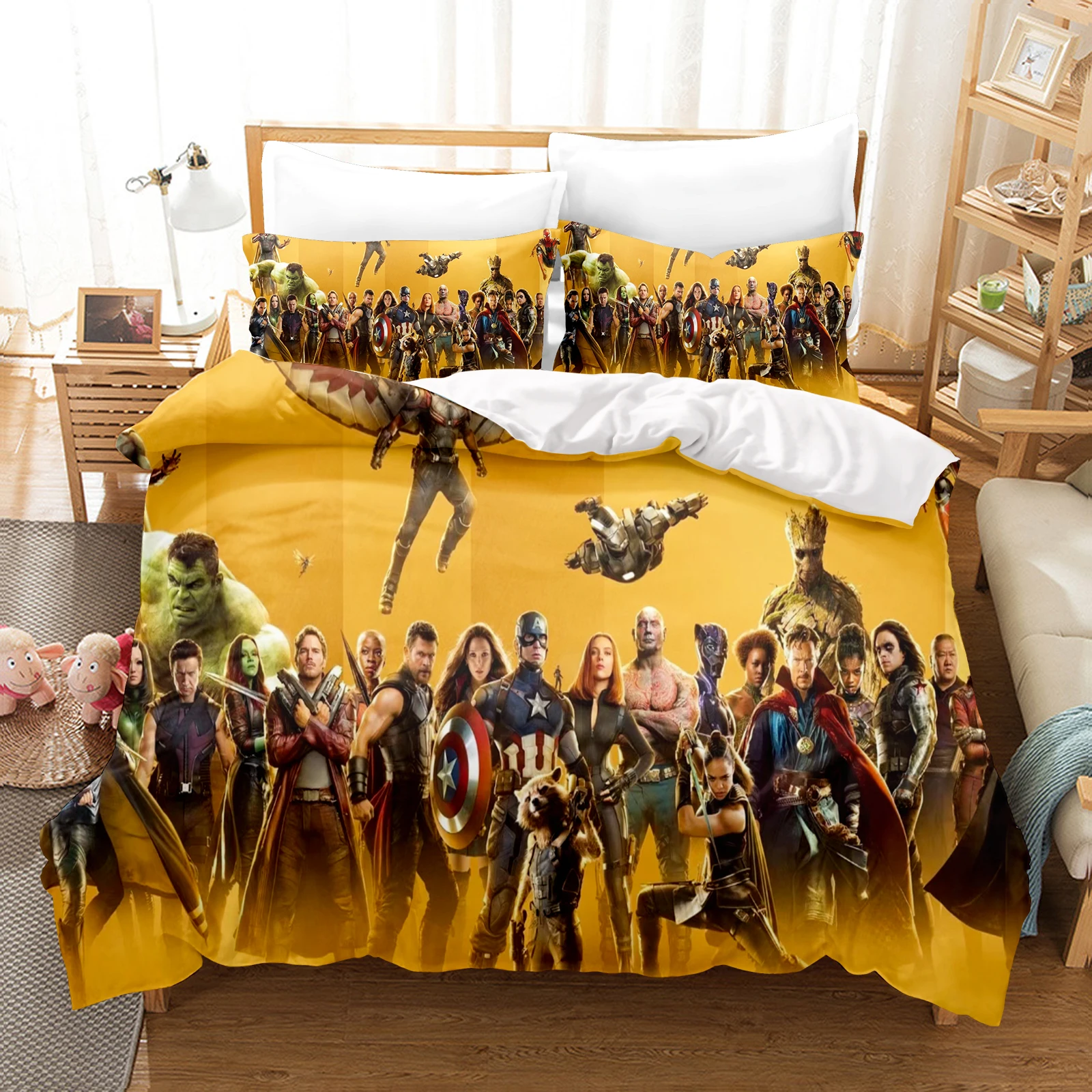 Marvel Avengers Set tempat tidur Comforte Luxus 3-Piece 1 selimut penutup indah hadiah ulang tahun 100% poliester Dekorasi Rumah