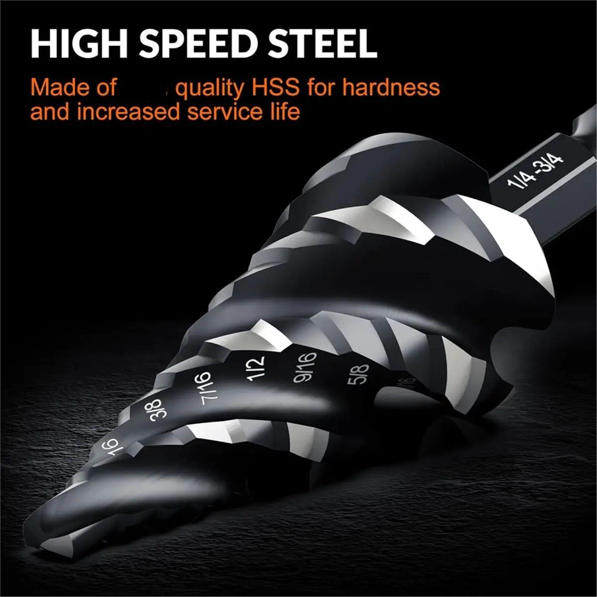 A893P ~Four Spiral Flute Step Drill Bit Set, 3 Pcs HSS Step Drill Bits (1/8