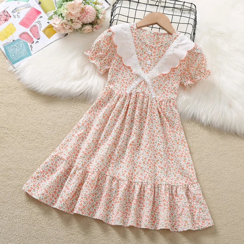 Kids Summer Dress Baby Girls Dresses Floral Print Lace Girls Clothes Children Clothing Teenagers School Costume 6 8 10 12 Years