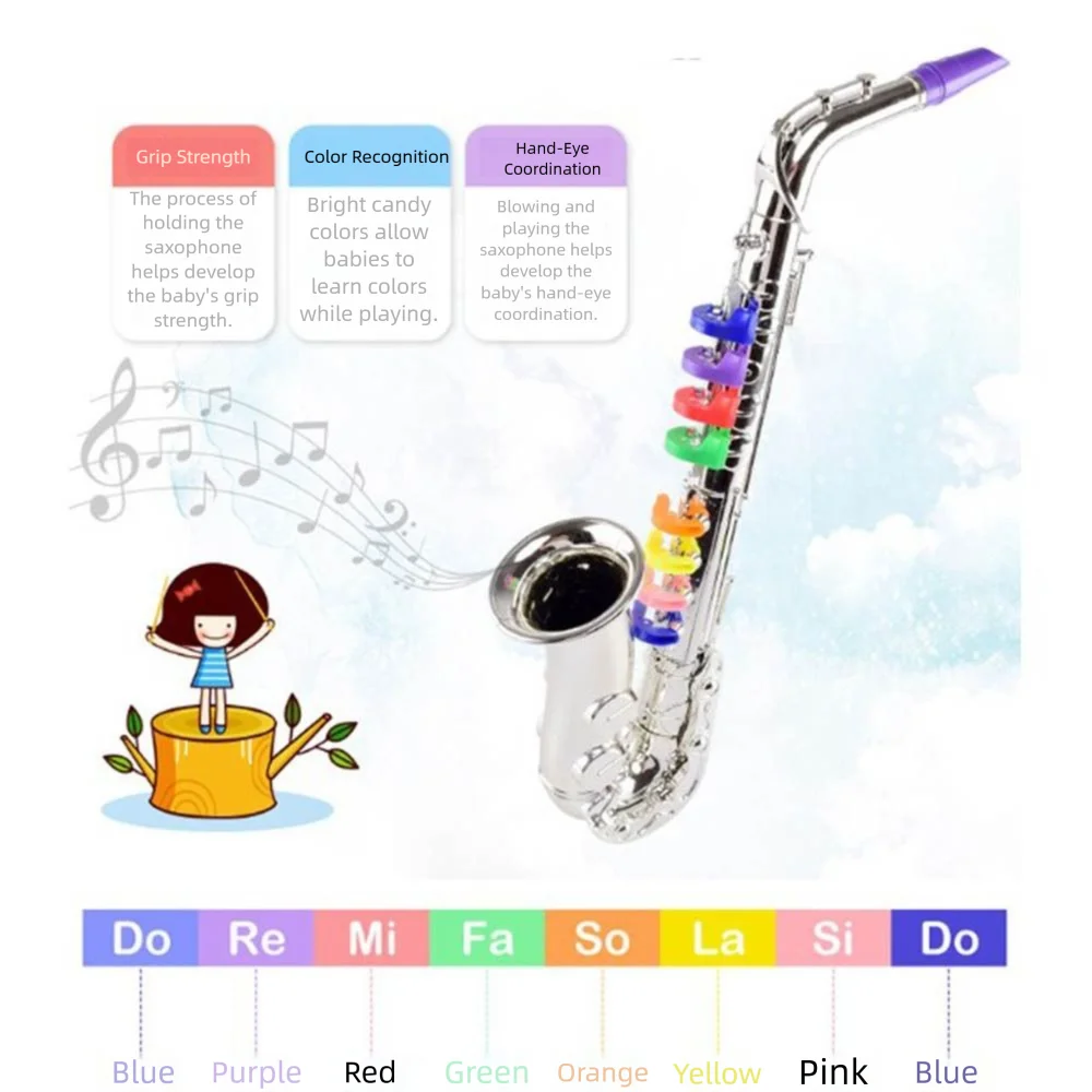 Silver Gold Kids Saxophone Toy Simulated Musical Teaching Aids Musical Instruments Four-tone Early Learning