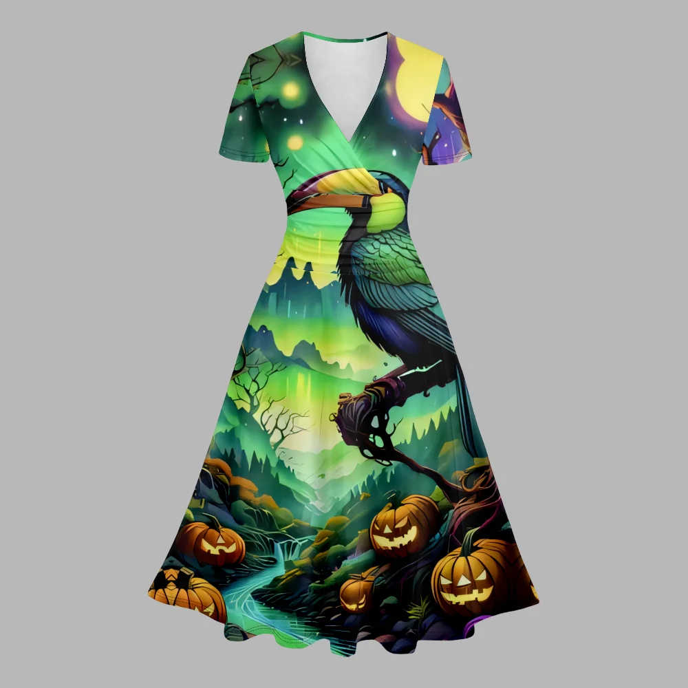 

Summer Dress Halloween Dress Stylish Party Fashion V Neck A-Line Pumpkin Dresses Carnival Resort Dresses Girl Vestido Women Robe