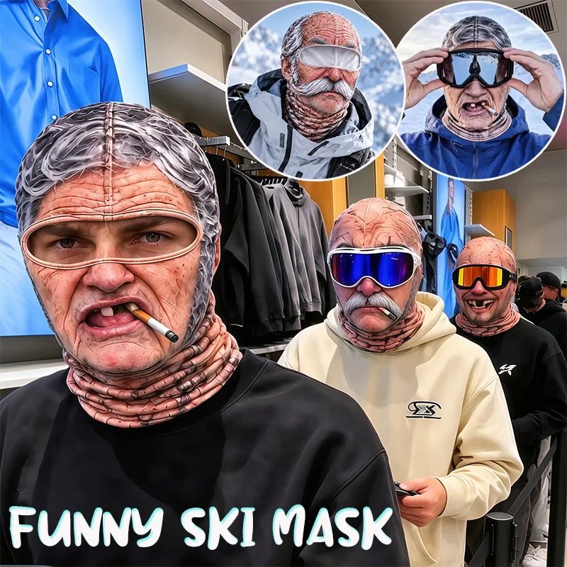 Funny Realistic Face Ski Mask,Old Man Ski Mask Funny Realistic Face Balaclava,Novelty Winter Face Cover for Outdoor Skiing