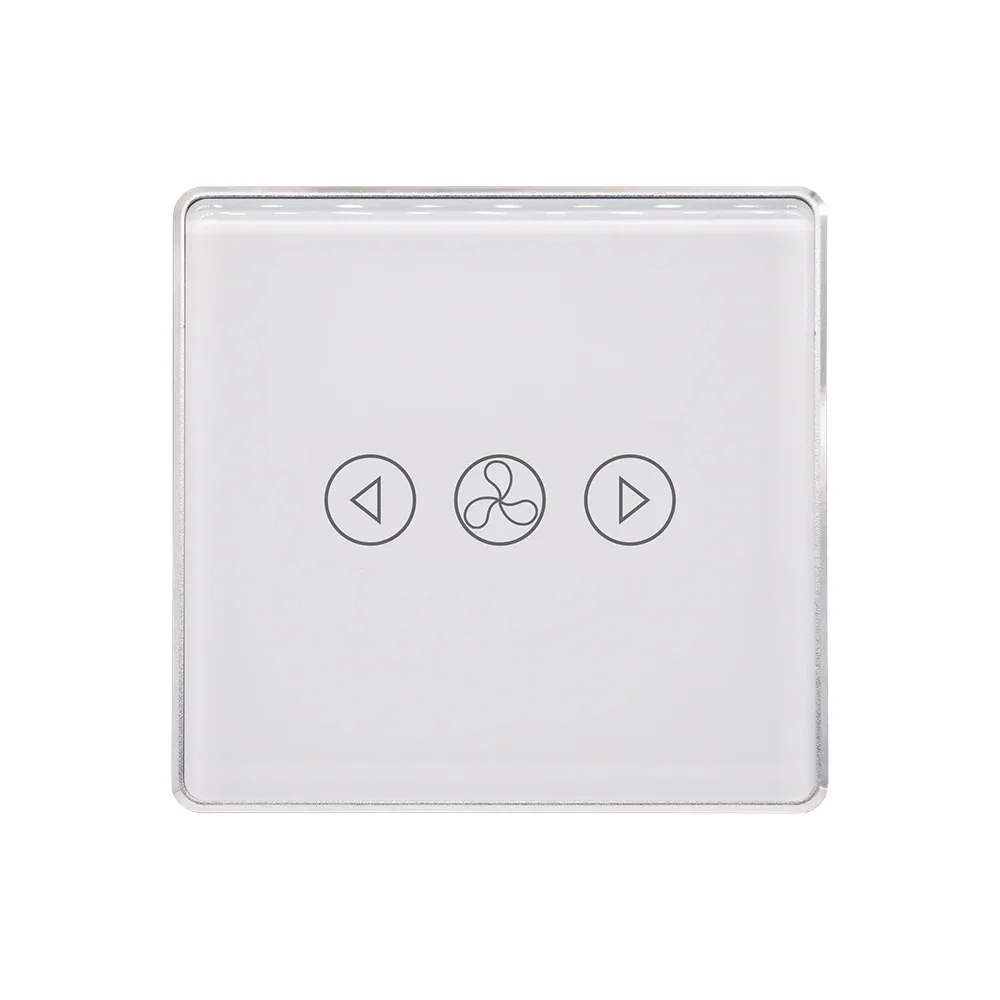 

LOUYSGEN Переключатель вентилятора EU WiFi Серебристый алюминиевый каркас 2.5D Arc Edge Таймер Расписание Настенный выключатель света с нейтральным проводом Стекло Tuya
