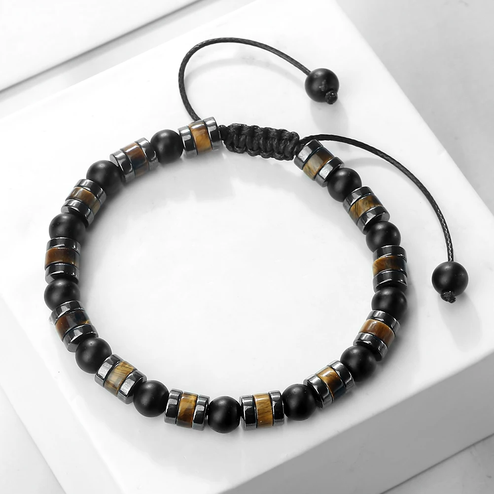 1Pcs Fashion Men Bracelet Punk Style Hematite Tiger Eye Stone Bracelets Women Health Protection Soul Jewelry Gift Couples Bangle