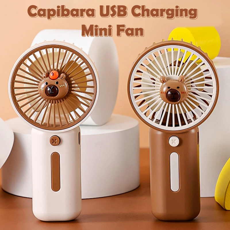 Random 1pcs Portable Mini Fan Cartoon Capibara Handheld Fan USB Charging 3 Speed Wind Speed Summer Cooling With Stand Fan Gift
