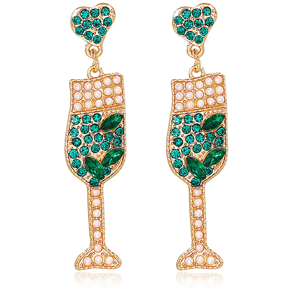 

1 Pair Pearl Rhinestone Wine Glass Shaped Dangle Earrings For Women Wedding Party Fashion Jewelry Gift Multicolor