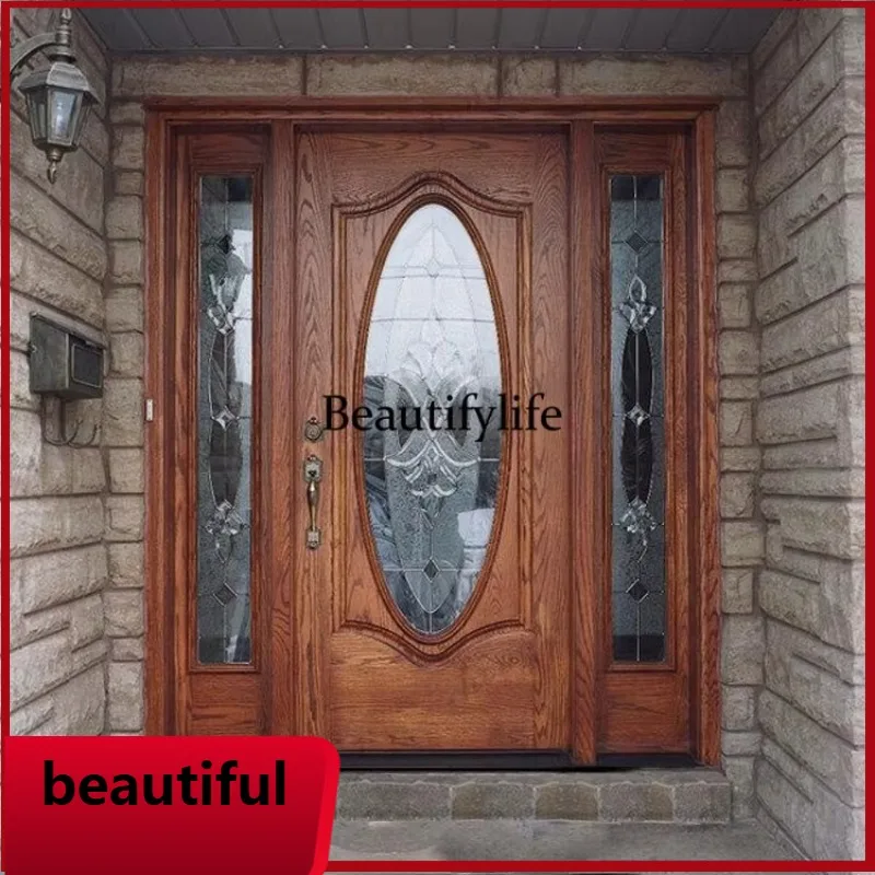 F181 Customization Luxury House Entrance Traditional Designs Half Oval Glass Wooden Exterior Front Door