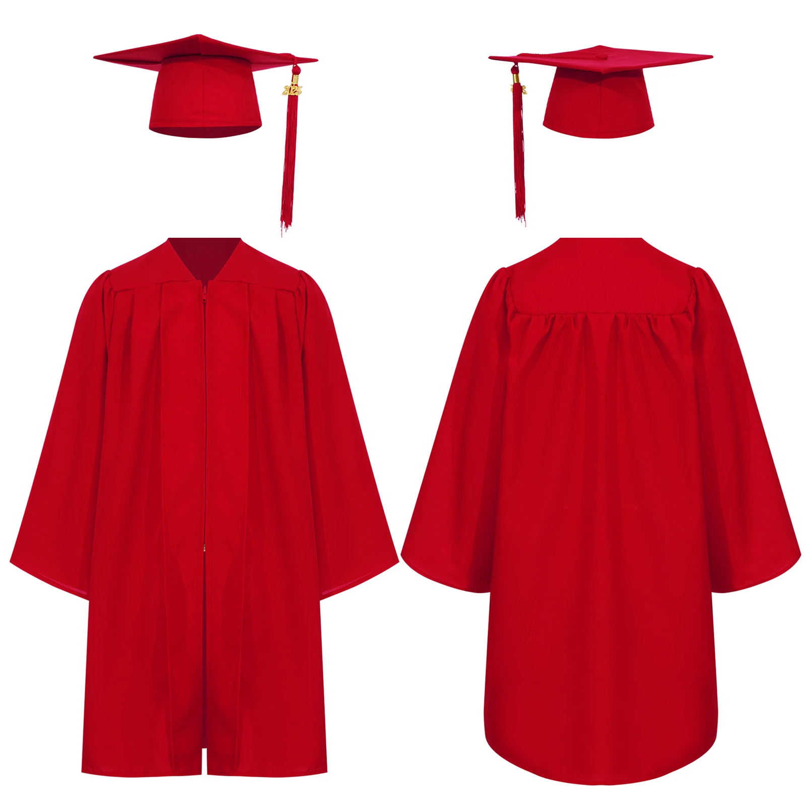 طقم الكلية التأثيري للأولاد والبنات ثوب البكالوريوس لطلاب المدارس الابتدائية المتوسطة رداء مع شارة قبعة شرابة 2025 زي التخرج