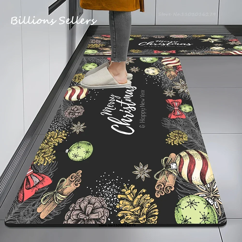 Christmas Kitchen Floor Mat Home Entrance Doormat Decor Bathroom Anti-Slip Foot Pad Carpet for Living Room Hallway Balcony Rugs