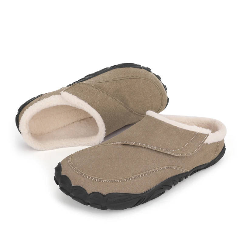 New Men's Winter Anti-Slip Outdoor Cotton Slippers, Warm Lined Slip-On Closed Toe Clogs, Indoor Couple House Slippers