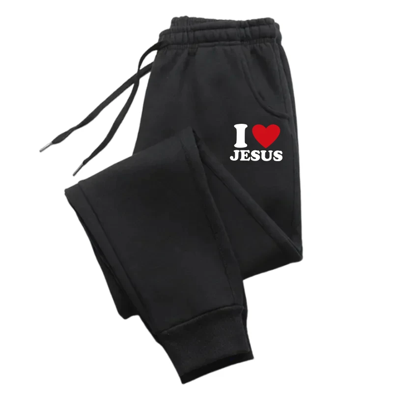 I Love Jesus Printing Trousers Casual Autumn Woman Pants Pocket Woman Pants Pocket Warm Sweatpants For Women
