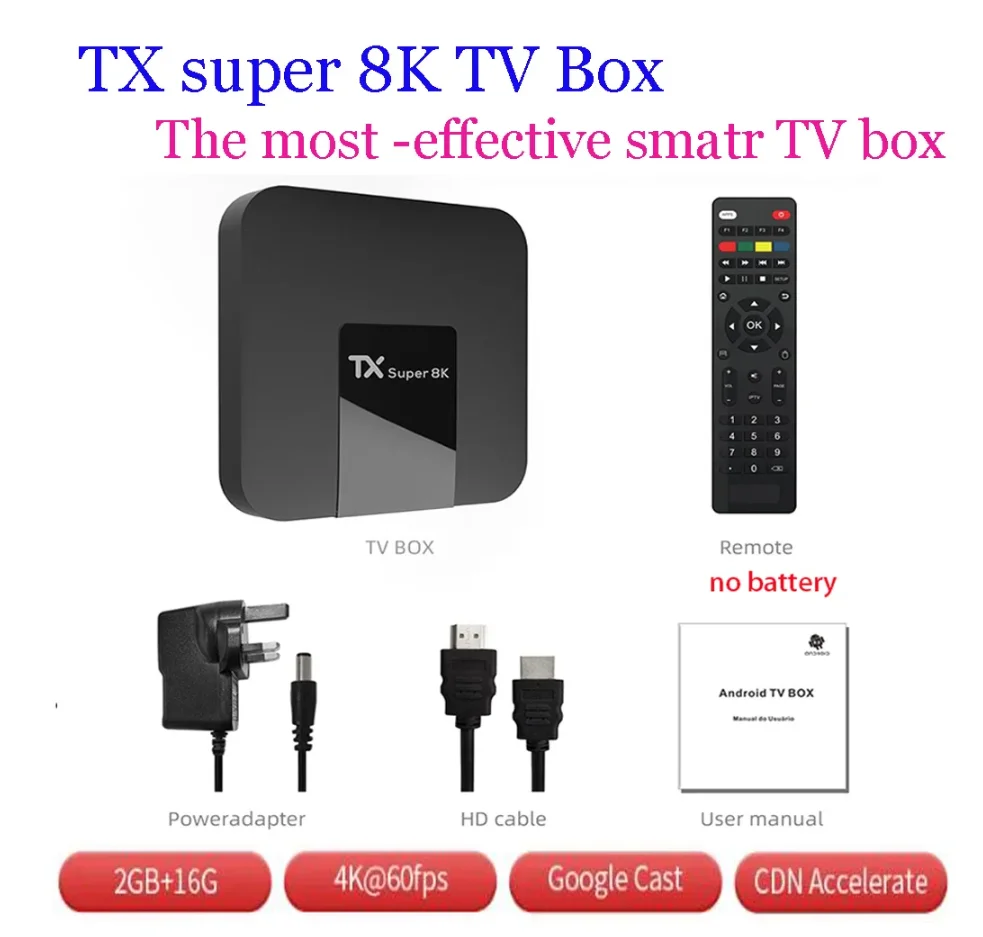 Boîtier Smart TV TX Super 8K, 2 Go/16 Go, Android 11.0, Lecteur MultiXXL de Haute Qualité, Durable, Décodeur Authentique