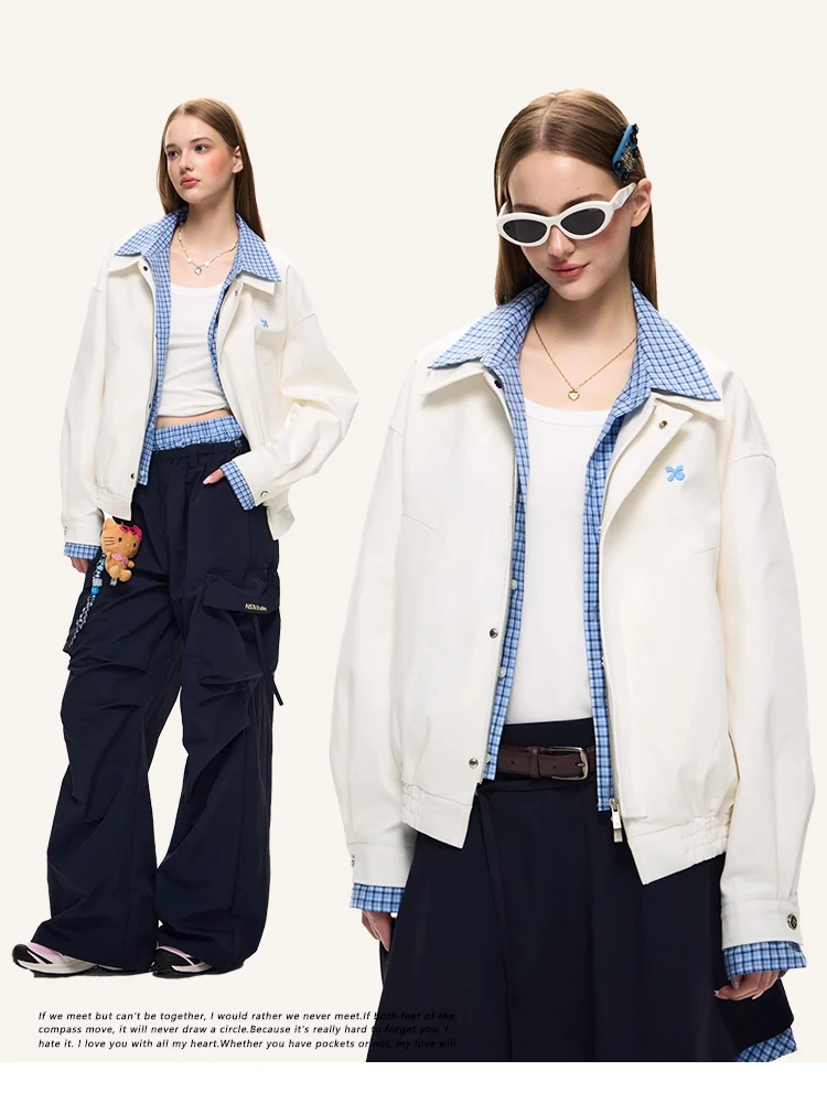 

Women's White Leather Jacket Coat Vintage Mustang Jacket Fashion Streetwear Outfits Korean Loose Outerwear Autumn Winter Clothes