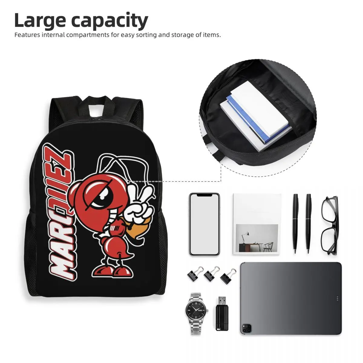 Customized 3D Print Marquez Backpacks for Boys Girls Motorcycle Racing School College Travel Bags Bookbag Fits 15 Inch Laptop
