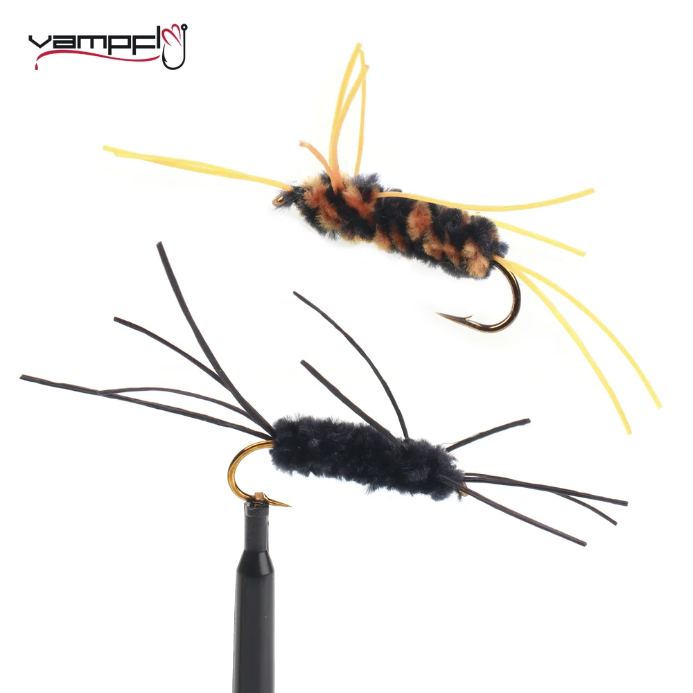 Vampfly 4pcs Girdle Bug Stonefly Nymph Rubber Legs Nymph Fly Chenille Body Fly Fishing Flies Trout Bass Fishing Lure Hook Size#8