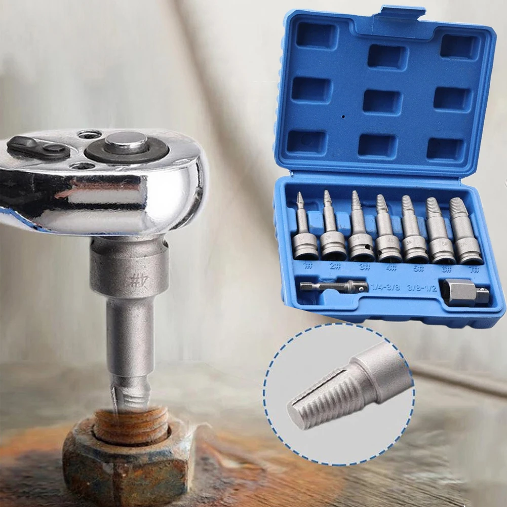 9Pcs Broken Screw Extractor Set Manual For Damaged Stripped Rusty 3/8inch Drive For 3/8inch Drive Adapter Broken Screw Extractor