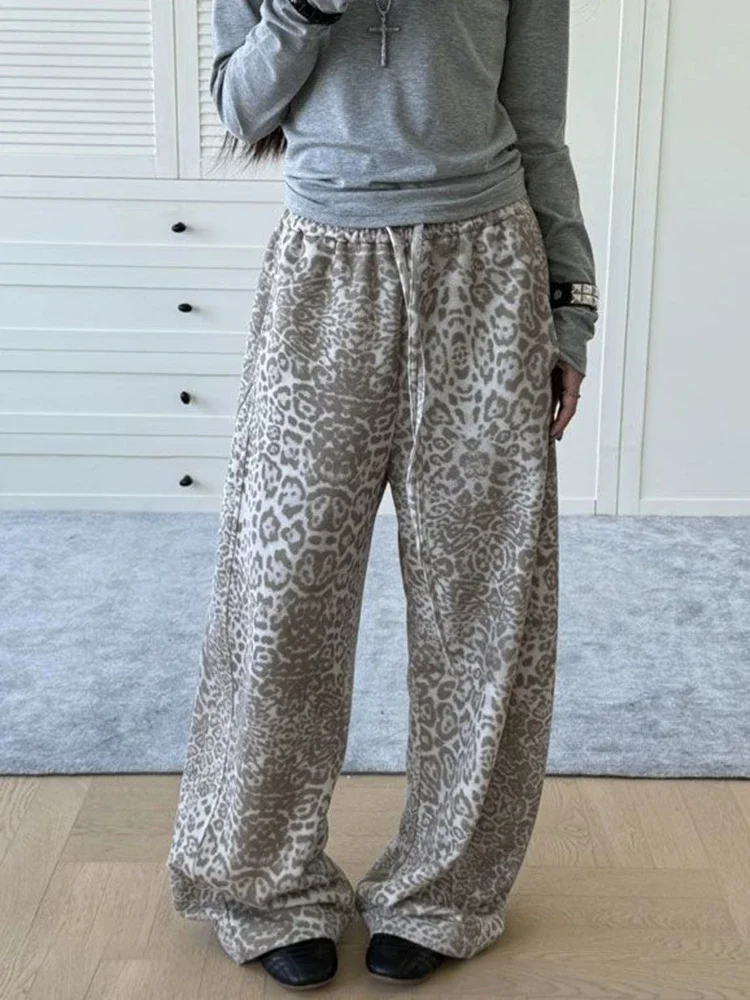 Zoki Y2K الأمريكية ليوبارد بانت المرأة الهيب هوب عالية الخصر الشارع الشهير الرجعية بنطلون Harajuku خريف شتاء عادية Bf الدانتيل يصل السراويل #3