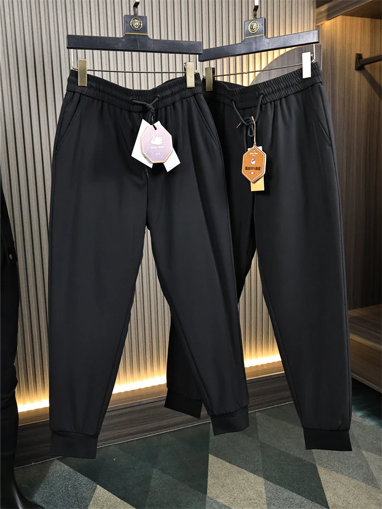 

Водонепроницаемые ветрозащитные брюки из гусиного пуха, мужские зимние повседневные брюки прямого кроя, модные городские стильные длинные брюки для молодежи