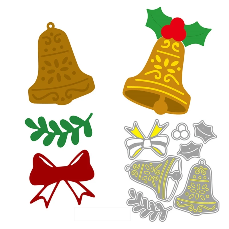 Troqueles corte en relieve con lazo Navidad, troqueles en relieve con campanas Navidad para hacer tarjetas, para