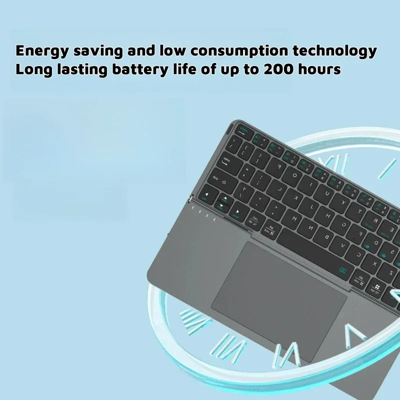 Bluetooth Wireless Folding Keyboard with Touchpad Leather Cover Bracket 64 Keys Suitable for Tablet IPad Cover
