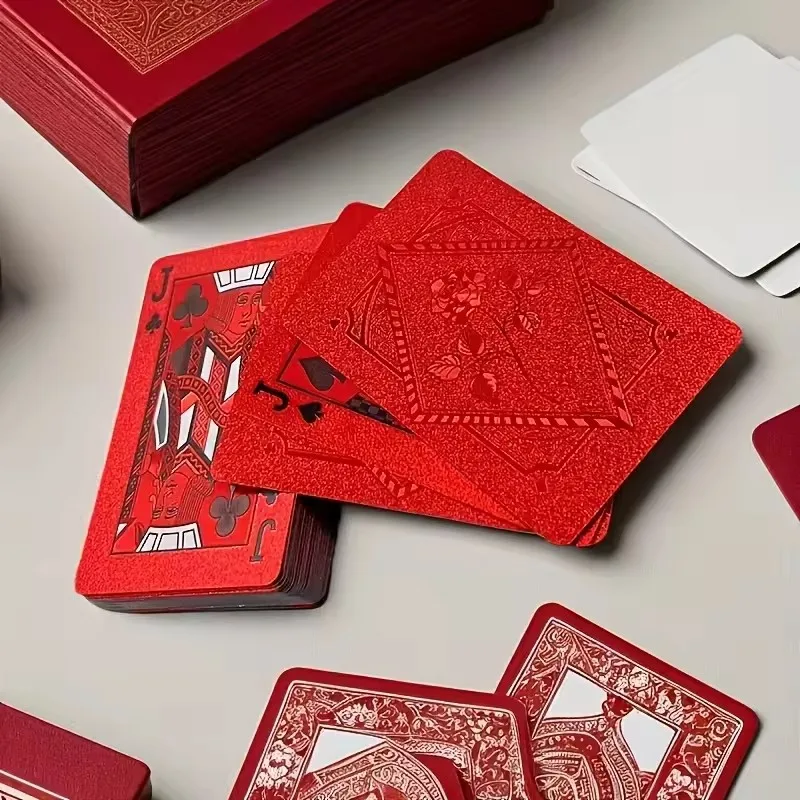 

1 Set of Red Rose Playing Cards Waterproof Durable PVC Playing Cards Family Party Entertainment Props Festival Party Favors