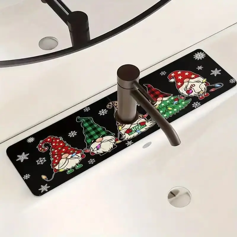 VIKAMA Cartoon Christmas Silicoflora Bar Counter Drain Pad, Kitchen Bathroom Faucet Pad, Absorbent Sink Pad, Home Decoration