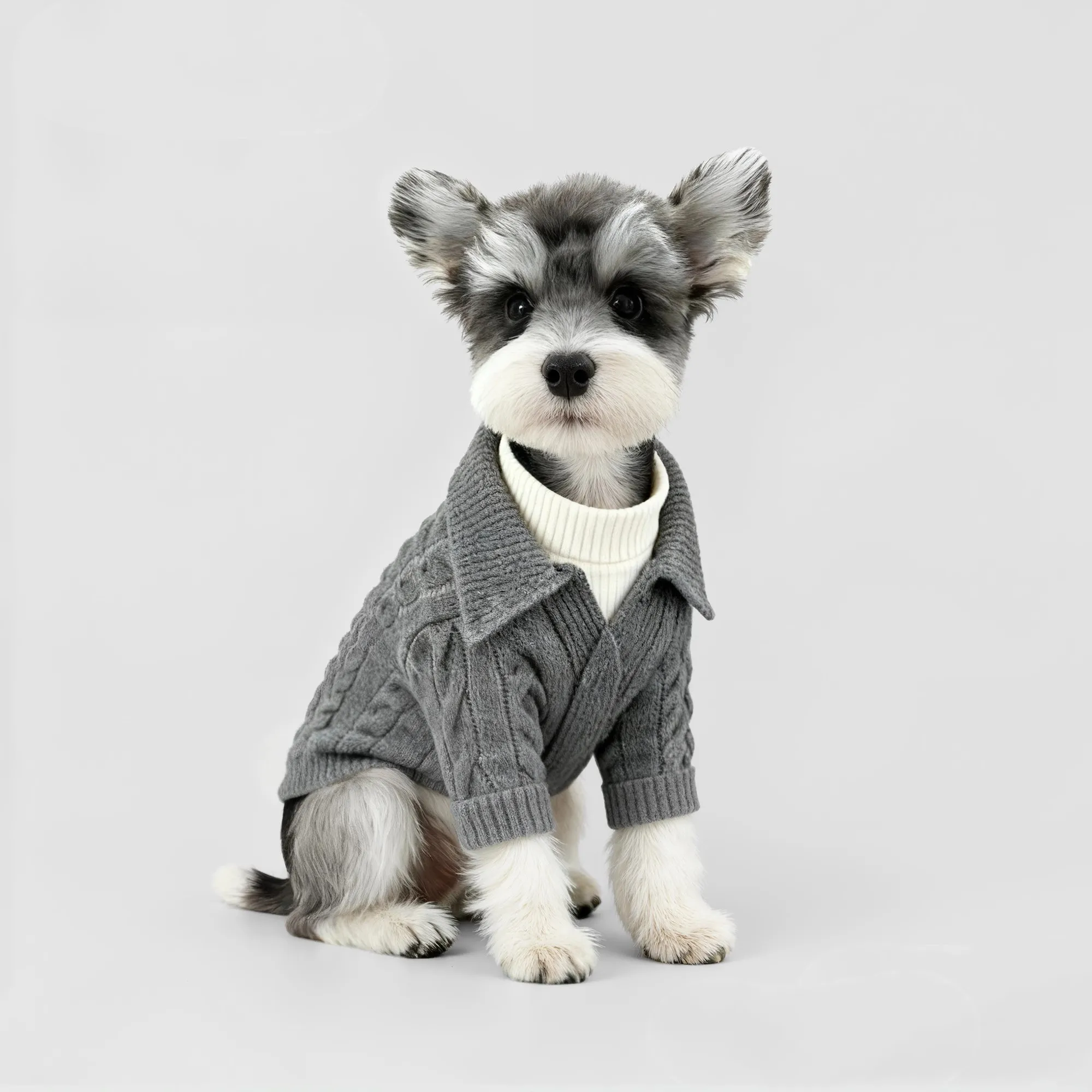 

Solid-Color Twisted Knit Design Pet Polo Sweater In Italian Gentleman Style - Dog Clothing For Autumn And Winter