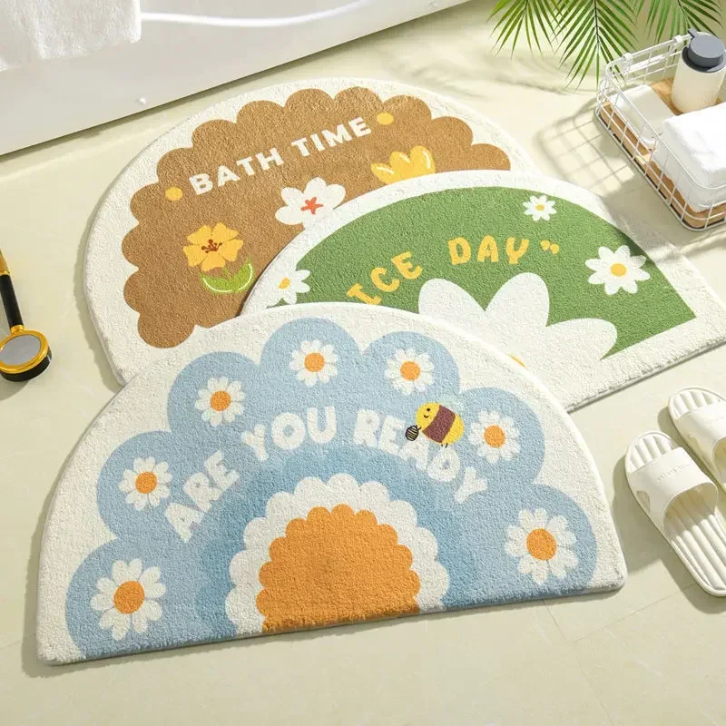 1PC Soft Floor Mats Small Fresh Text Flowers Rugs Home Entrance Carpet Bedroom Toilet Bathroom Door Absorbent Non-Slip Foot Pad