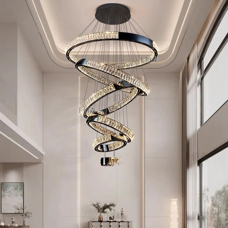 Modern Crystal stair chandelier lights indoor lighting Ceiling lamp hanging light led Chandeliers for living room indoor lightin