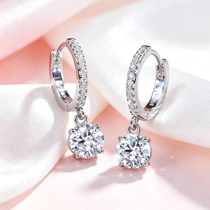 4-Zacken-Moissanit-Ohrringe, GRA-zertifiziert, modisch, funkelnd, 1 Karat, 925er Silber, Damen-Tropfenohrringe, exquisit, trendig, für Hochzeit und Party – Detail 4