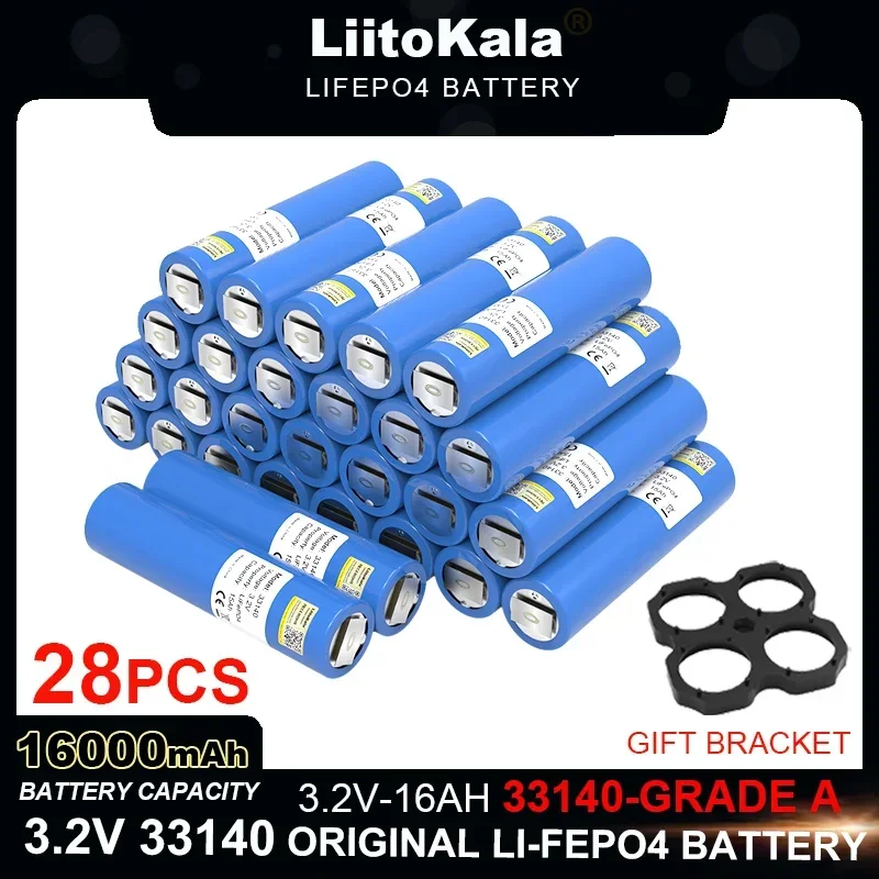 28pcs LiitoKala 3.2V 33140 16Ah lifepo4 Battery Lithium iron phosphate for 4S 12v 8s 24V E-scooter power tools batteries +Nickel