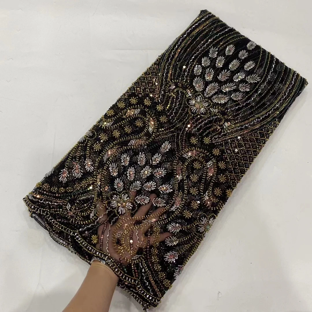

Luxury Nigerian Handmade Beads Lace Fabric 2023 High Quality Sequins Embroidery African French Lace Fabric For Dress KDP23207