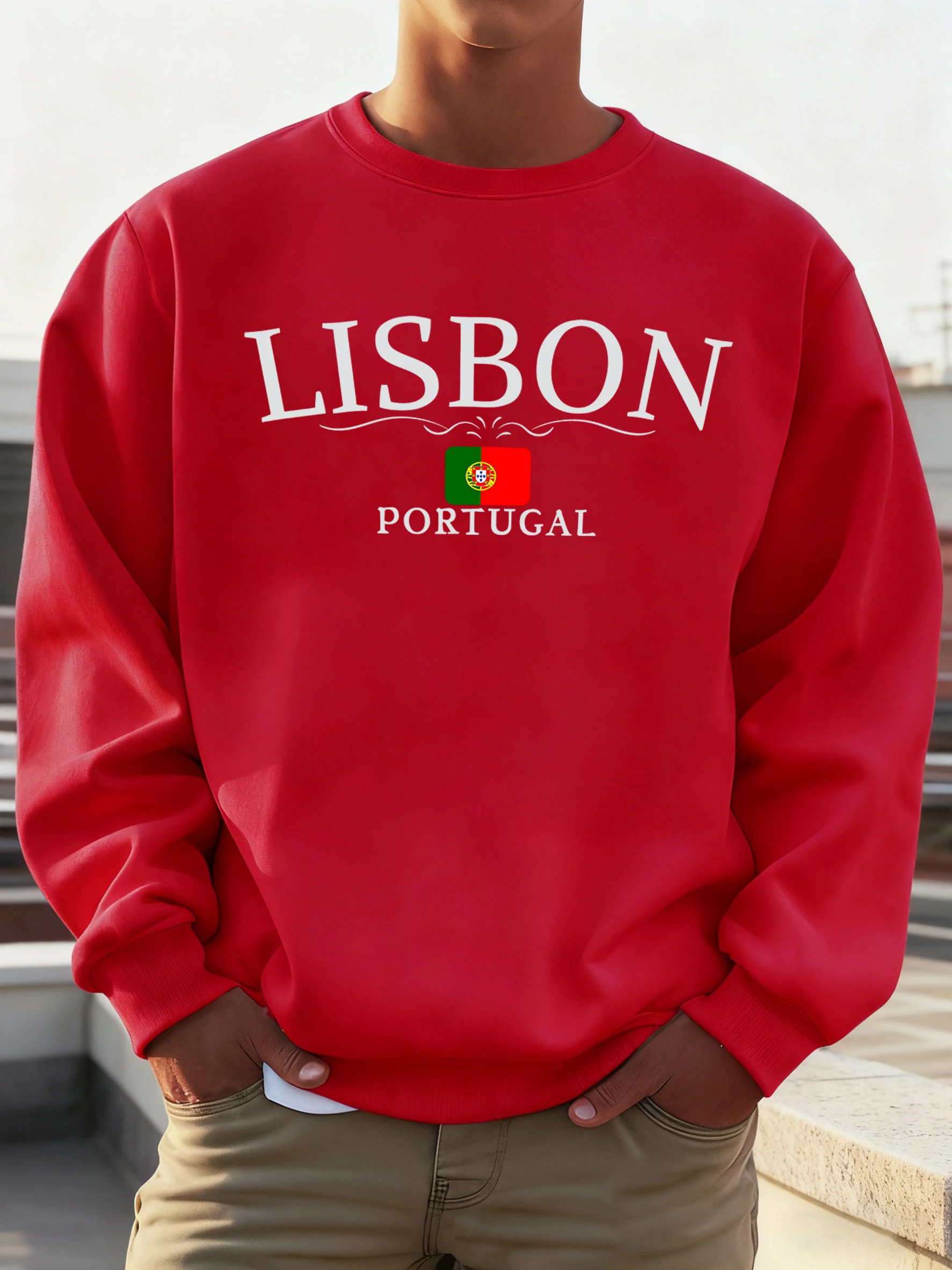 لشبونة البرتغال العلم يطبع الرجال البلوز الخريف س الرقبة البلوز الهيب هوب العصرية الأعلى عادية الصوف للجنسين أساسيات طويلة الأكمام #3